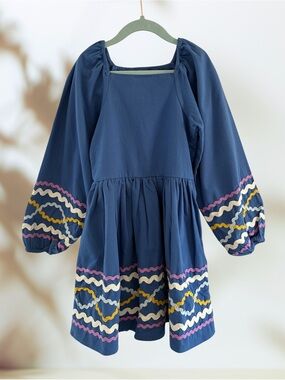Molo Ciris mystic Blue Dress 100% organic cotton danish designer girls 7/8